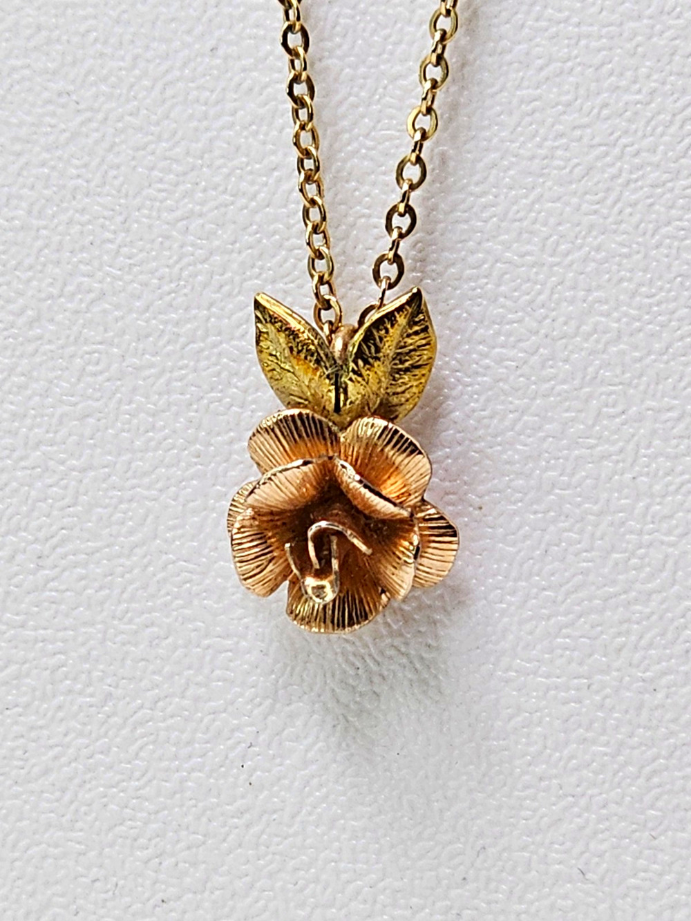 Vintage Two-tone Rose Charm Pendant W/ 18" Chain